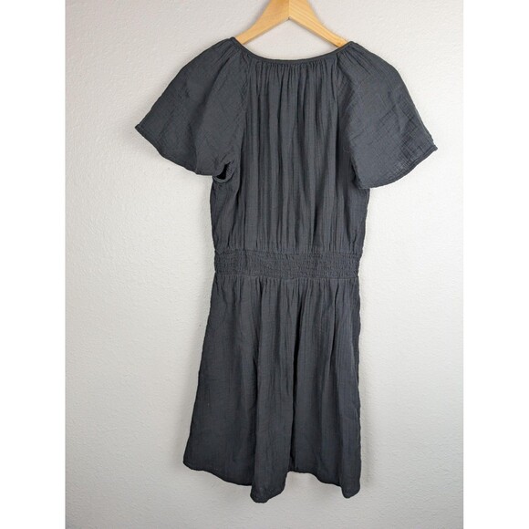 LOFT Outlet Dress Womens Small Black Short Sleeve V Neck 100% Cotton Boho Casual - Picture 2 of 8